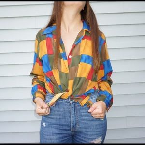 Geometric colorful button down long sleeve